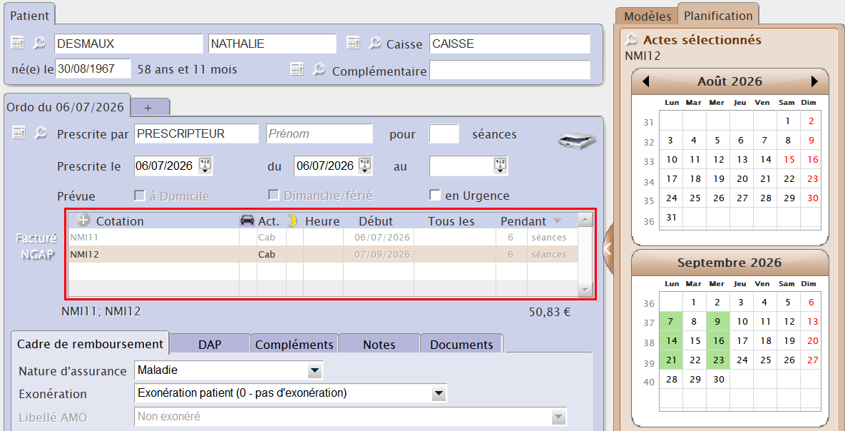Ajustement de la cotation dans la fiche de traitement VEGA